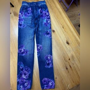 Floral LEGGINGS with Purple Roses